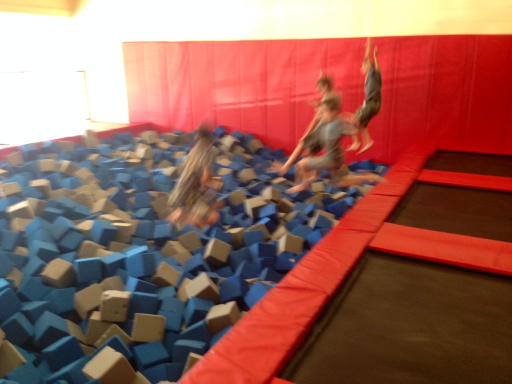My son and friends enjoying the foam pit at Aerosports