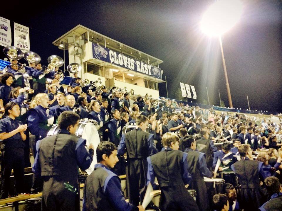The Clovis East and Reyburn Marching Band and Guard at their first home football game of the 2014 season!