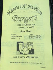 Moms Ol Fashion Burgers menu