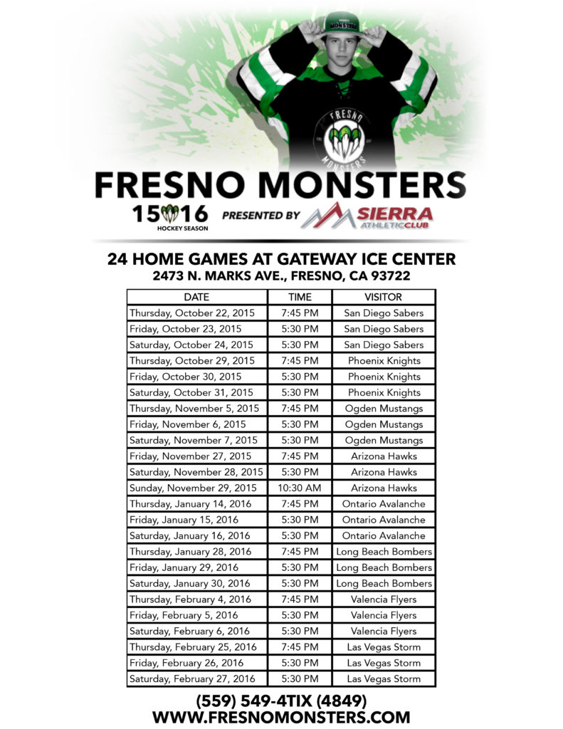Fresno Monsters' Schedule