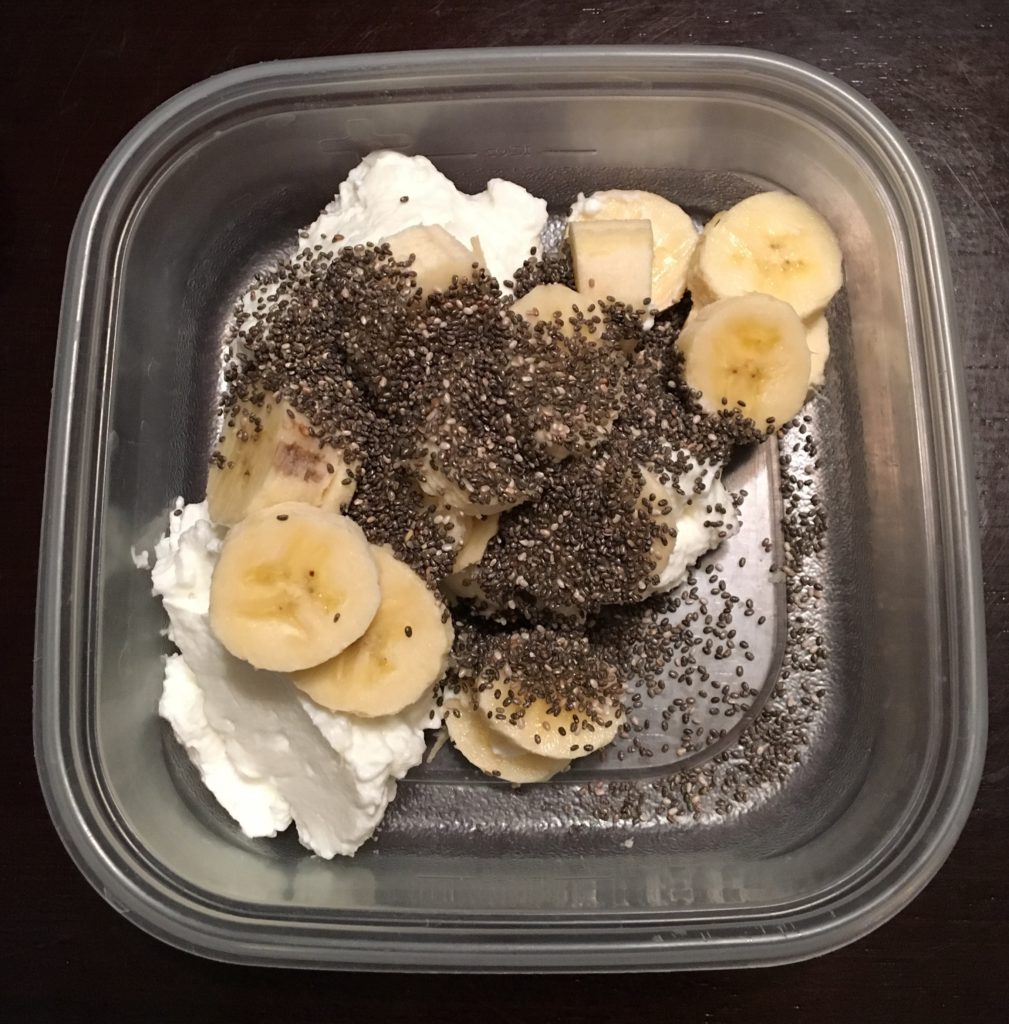 Greek non fat yogurt with chia seeds and a banana