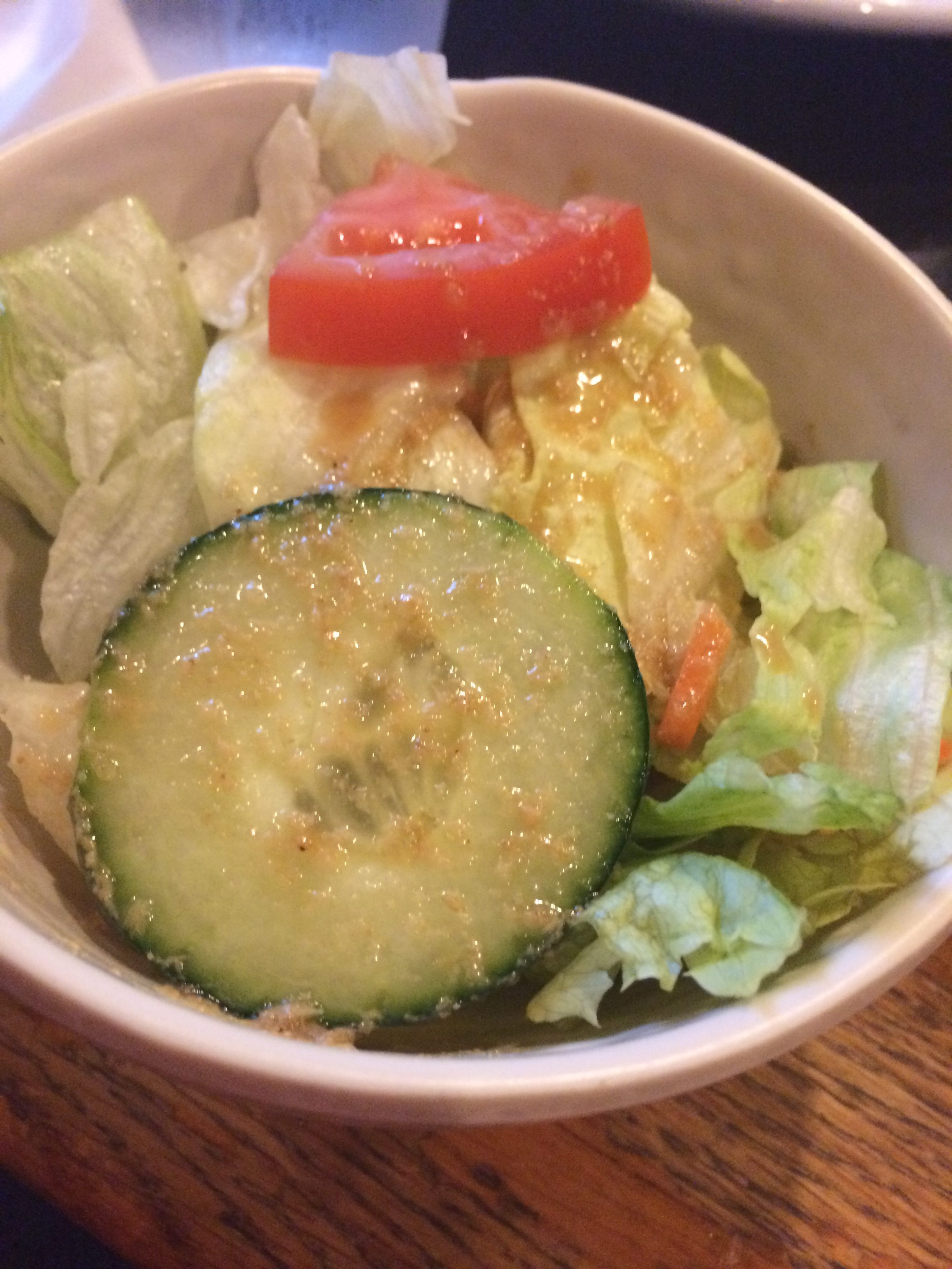 The salad looks basic, but it’s the dressing that makes it yummy. It’s a sweet based vinaigrette.