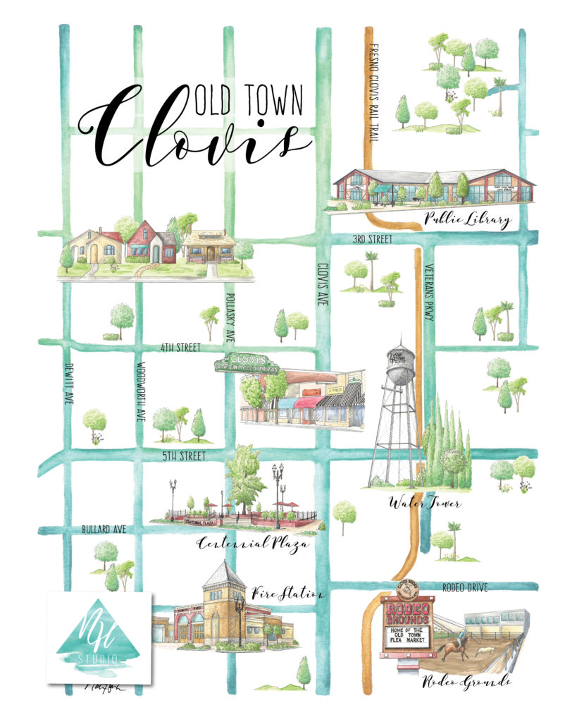 Old Town Clovis Map by Natasha Holland