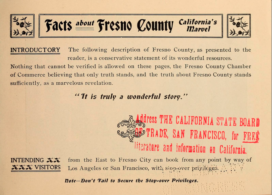 Facts about Fresno County - California's Marvel first printed page