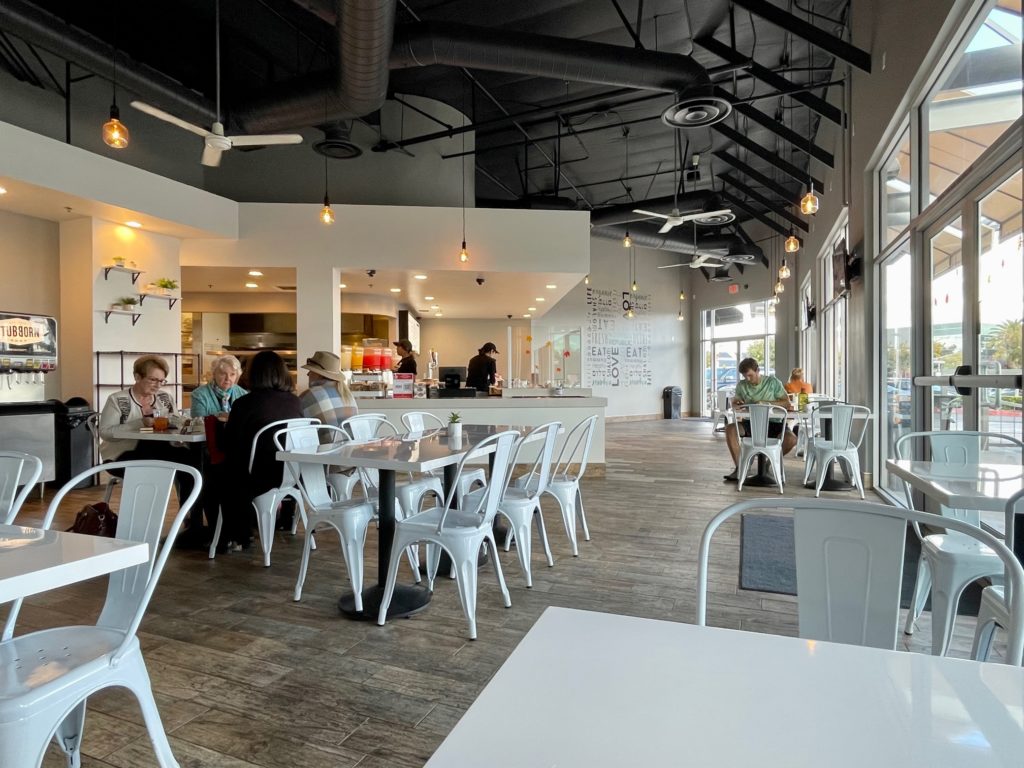 Hummus Republic's indoor seating and restaurant