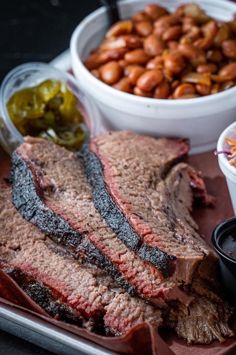 Fresh smoked Brisket and sides from Kemps BBQ in Clovis, CA