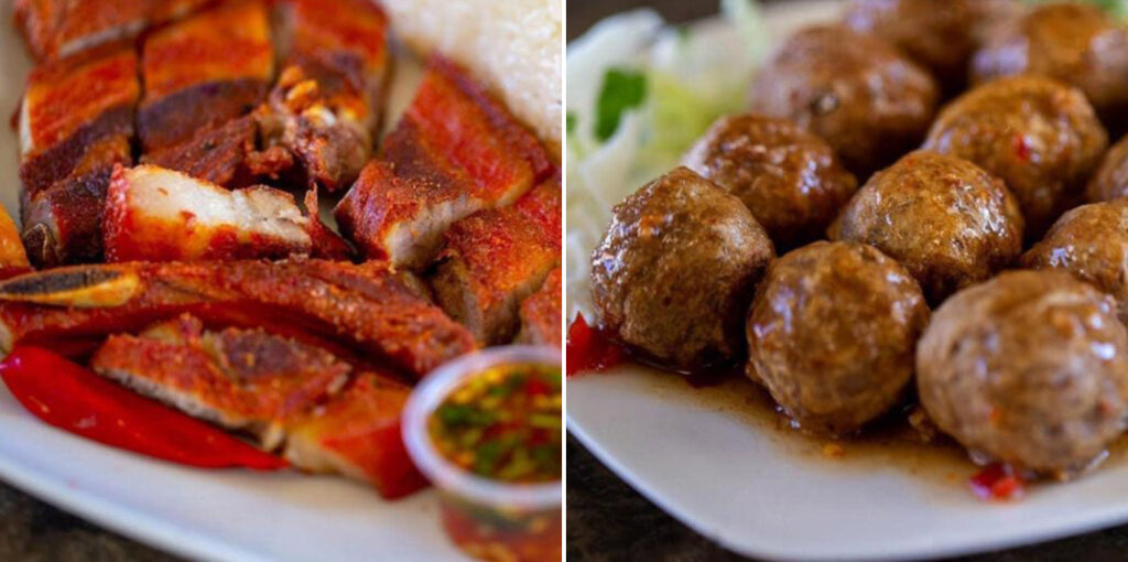 Some of the great Hmong Inspired dishes from Malee's Kitchen in Fresno - Pork Belly and Meatballs