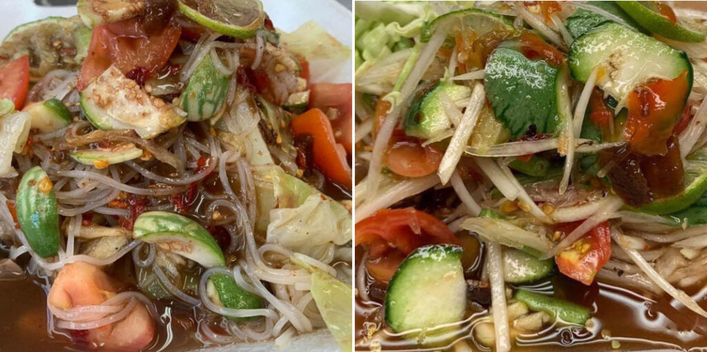 Some of the great Hmong Inspired dishes from Malee's Kitchen in Fresno - Papaya Salad and Tum Pho Spicy Noodle