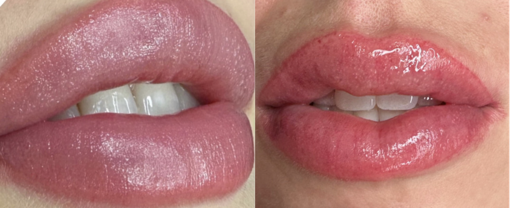 Lip blushing: semi-permanent tattoo before and after from Inked Arch Fresno!