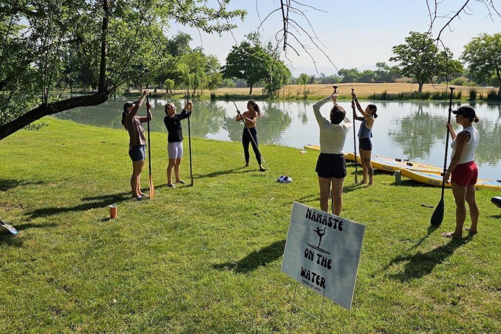"Namaste on the Water" beginning class with Golden Light Paddle at the lake