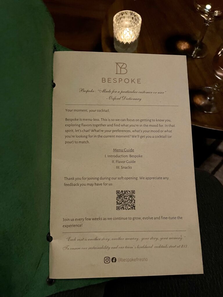 The menu really isn't a menu if everything is unique like it is at Downtown Fresno Bespoke