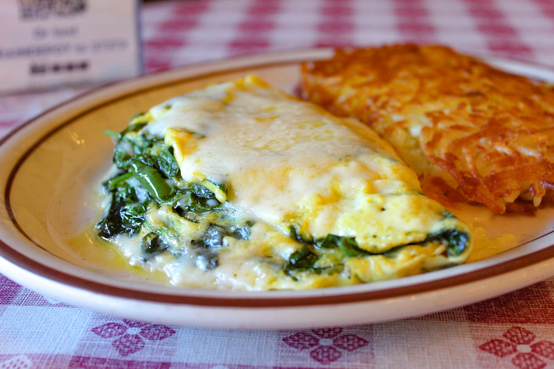 a Spinach and Jack Cheese Omelette from The Train Depot in Fresno, CA
